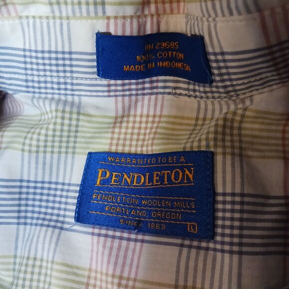 Pendleton Men's Large Multi Color Plaid Short Sleeve Button Front‎ Shirt Cotton - Picture 4 of 5